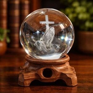 New Miniature 3" Glass Gazing Ball Prayer Globe with Wooden Base
